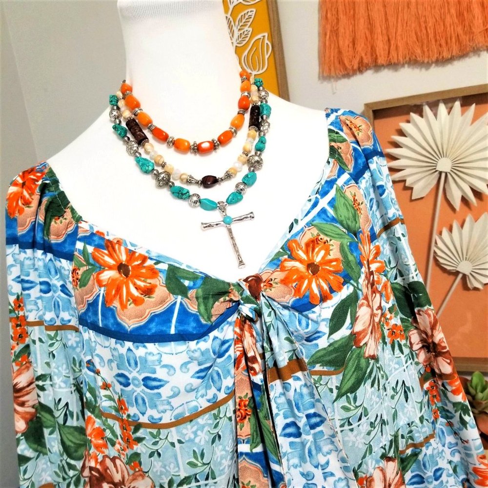 Top, Blouse. Aqua Coral Teal Multi, Floral Print. Cato Brand. Size 18/20W. NWT. - Picture 2 of 15
